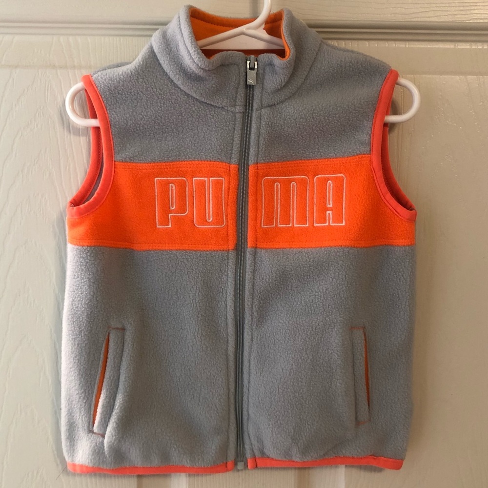 Toddler boys Puma gray and orange zip up vest size 18 months